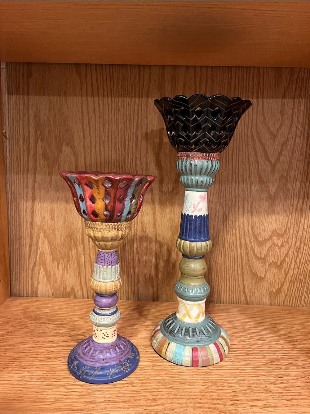 Tracy Porter French Country Multicolor Hand-Painted Decorative Candle Holders